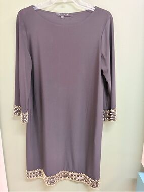Tiana B. Black Pearl-Trim Midi Shift Dress
